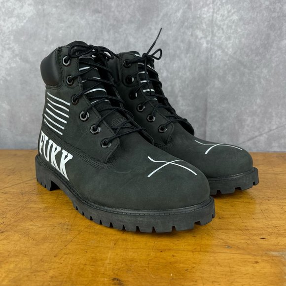 Junior Timberland Premium 6-Inch Waterproof Black Boots Custom Paint Sz 6 12907 - Picture 1 of 14